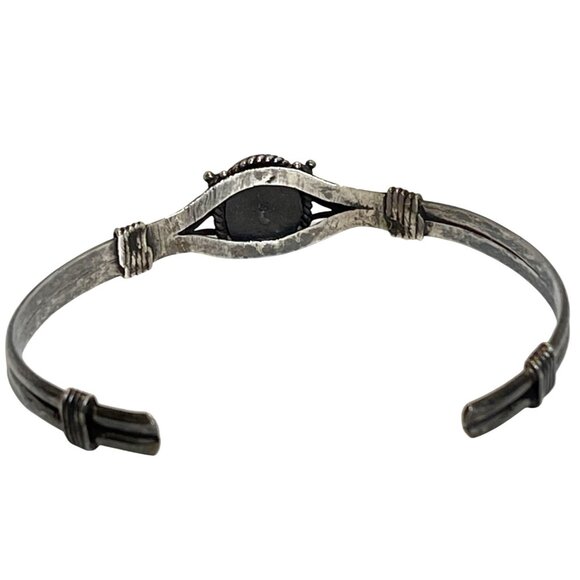 925 Sterling Silver Black Onyx Oval Cabochon Cuff Bracelet Native American VTG - Picture 11 of 16